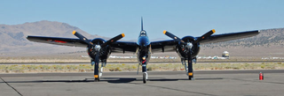The extremely narrow fuselage is evident in this view from the front